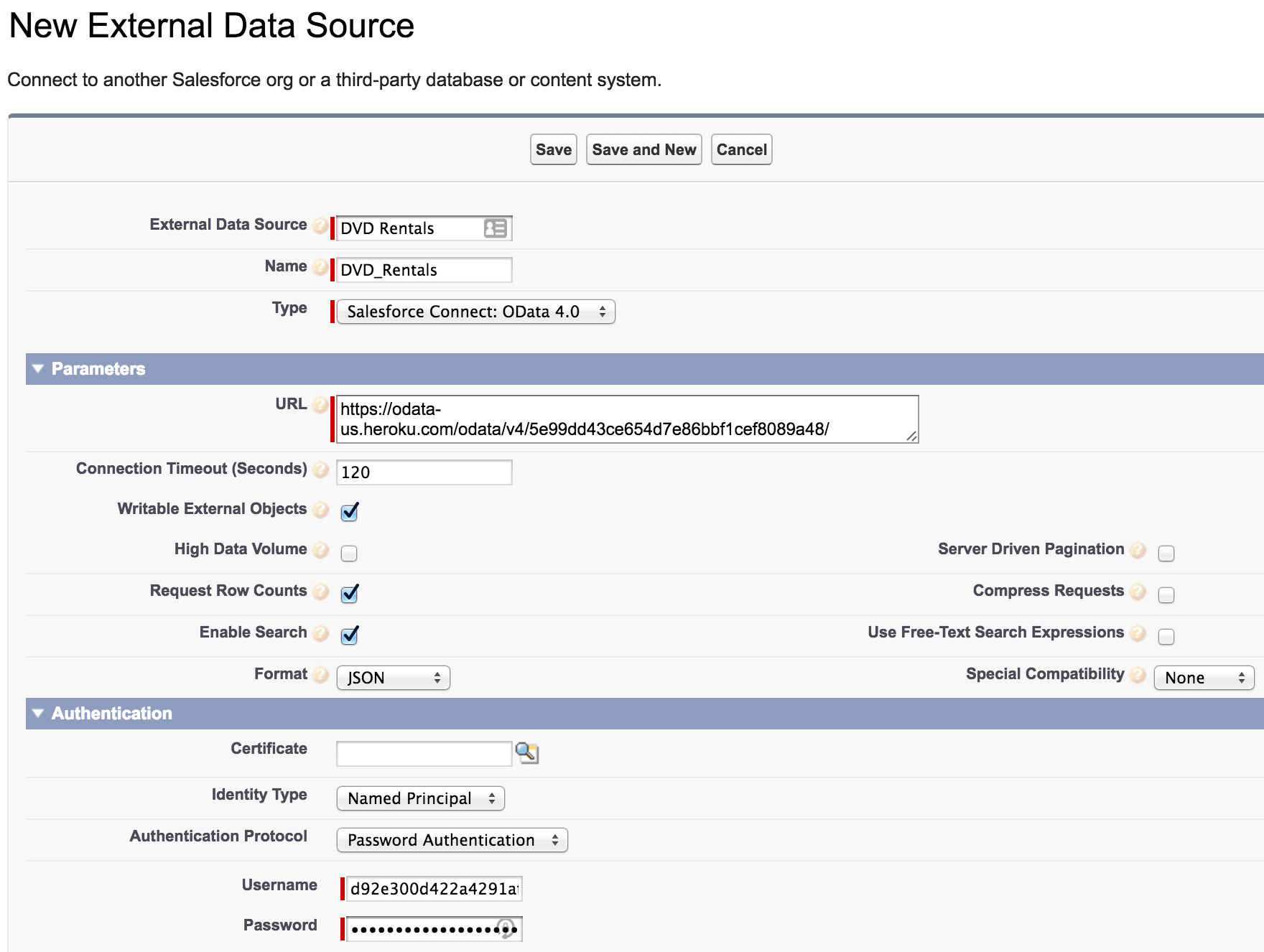 Salesforce UI - New External Data Source