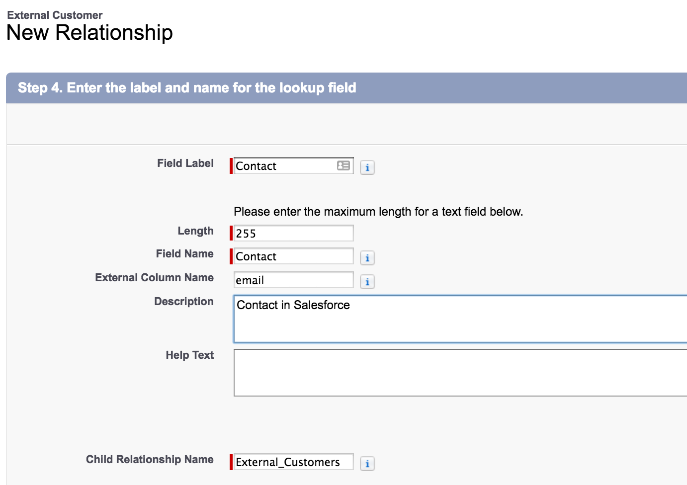 Salesforce UI - new relationship, step 4: name of lookup field