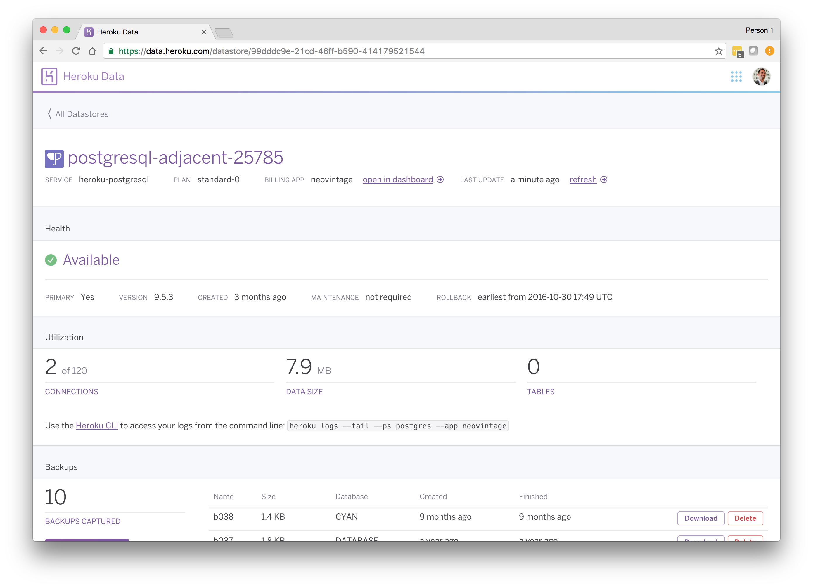 Heroku Postgres Dashboard