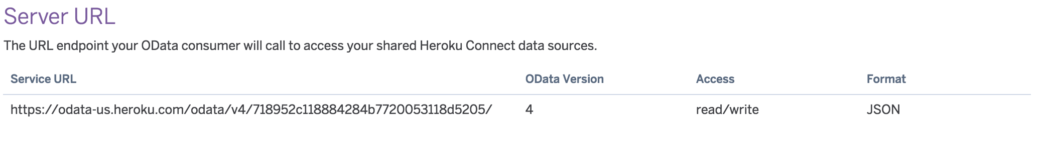 Heroku External Objects UI - list of OData URLs