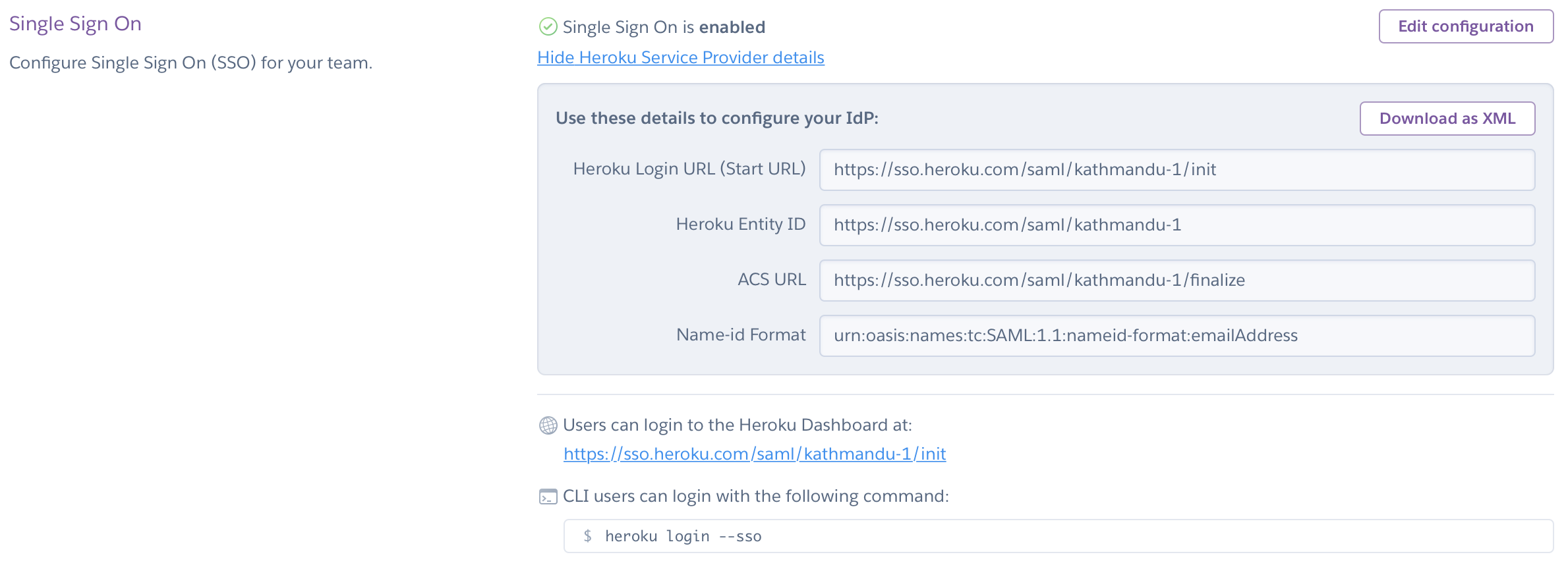 Heroku Dashboard の SSO 設定