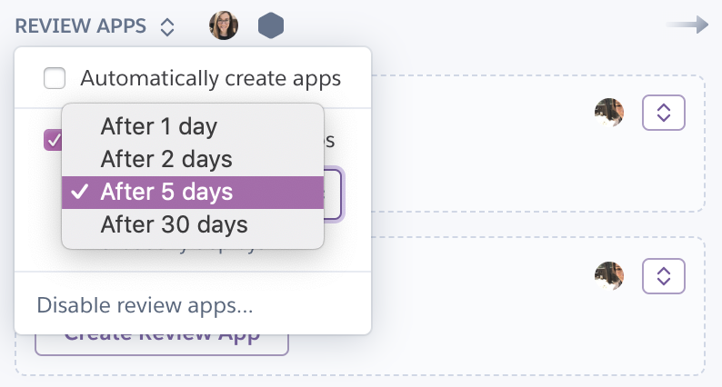 Manage Heroku review apps from the Pipeline’s main page.