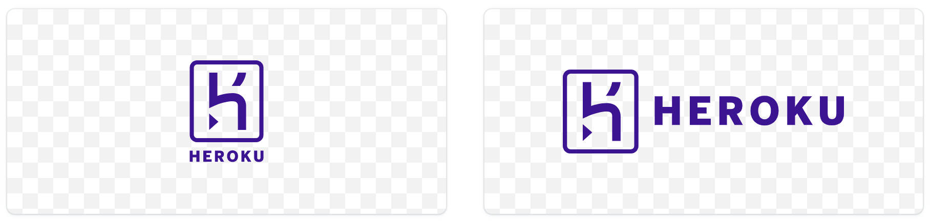 Heroku purple vertical (left) and horizontal (right) logotypes