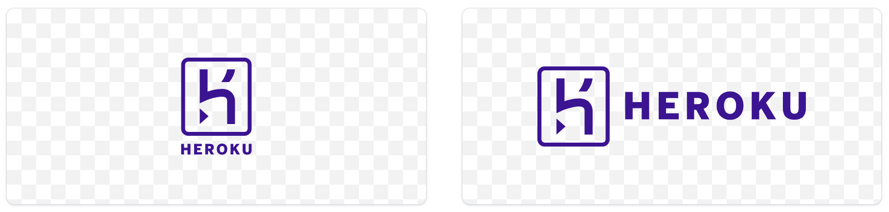 Heroku の紫の縦型 (左) および横型 (右) ロゴタイプ