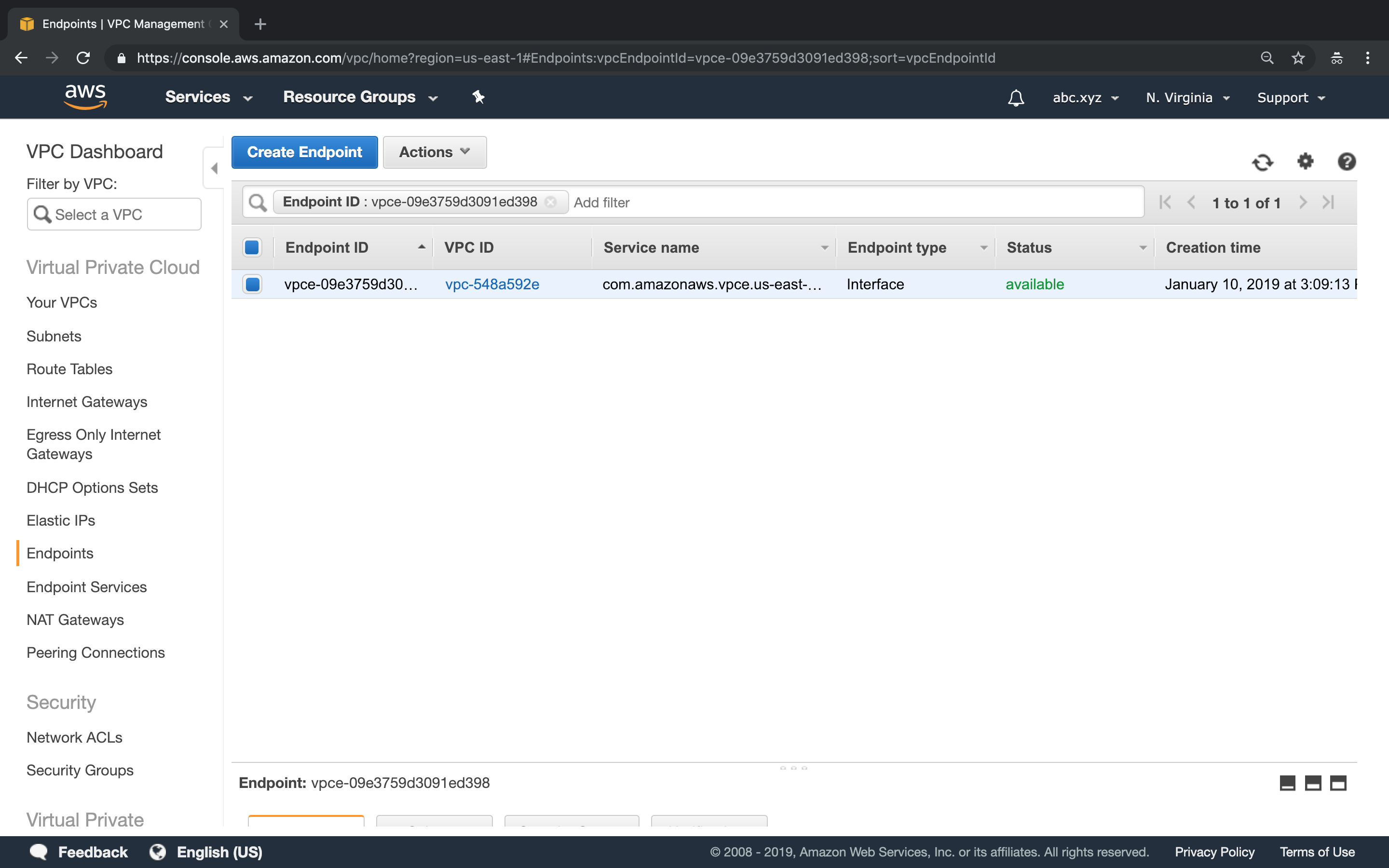 VPC Endpoint in the available state