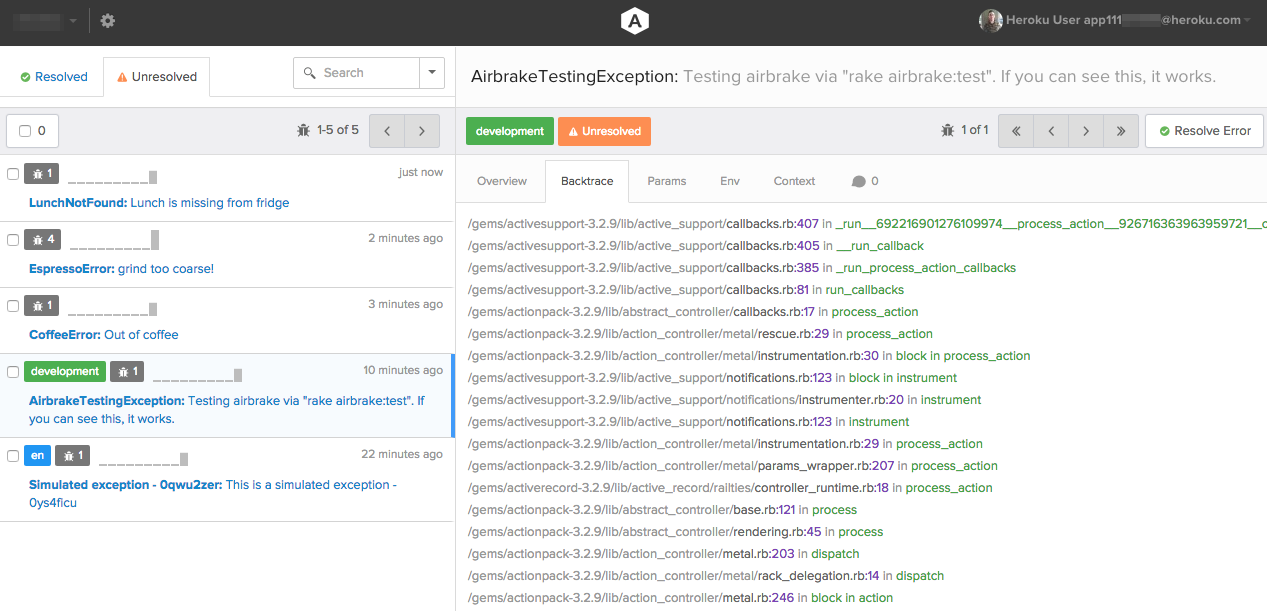 Airbrake Dashboard